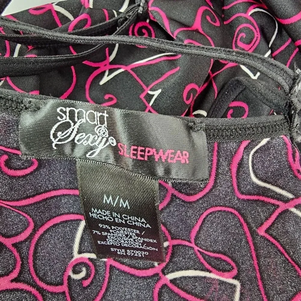 Smart & Sexy Womens Medium Nightgown Heart Print Long Gown‎ Black Pink